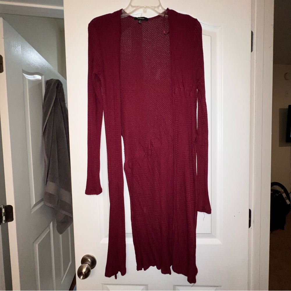 Ambiance Maroon long cut out cardigan